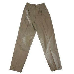 Skoozi Vintage Khaki Pleated High Waisted Tapered Cotton Pants Tan Size 9 27x28